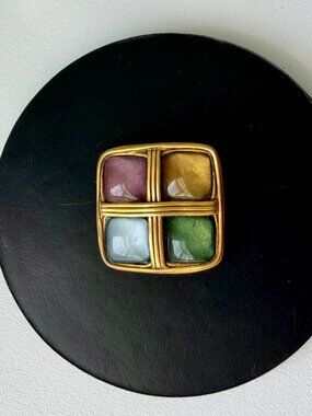 Vintage~Signed Michael Golan~Multi-Color Cabochon~Gold~Brooch